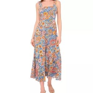 Vince Camuto Floral Square-Neck Smocked-Back Maxi Dress
